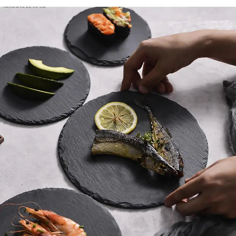 Round Slate Serving Platter – for Steak, Sushi, Pastries & Snacks (Sizes XS–XL)