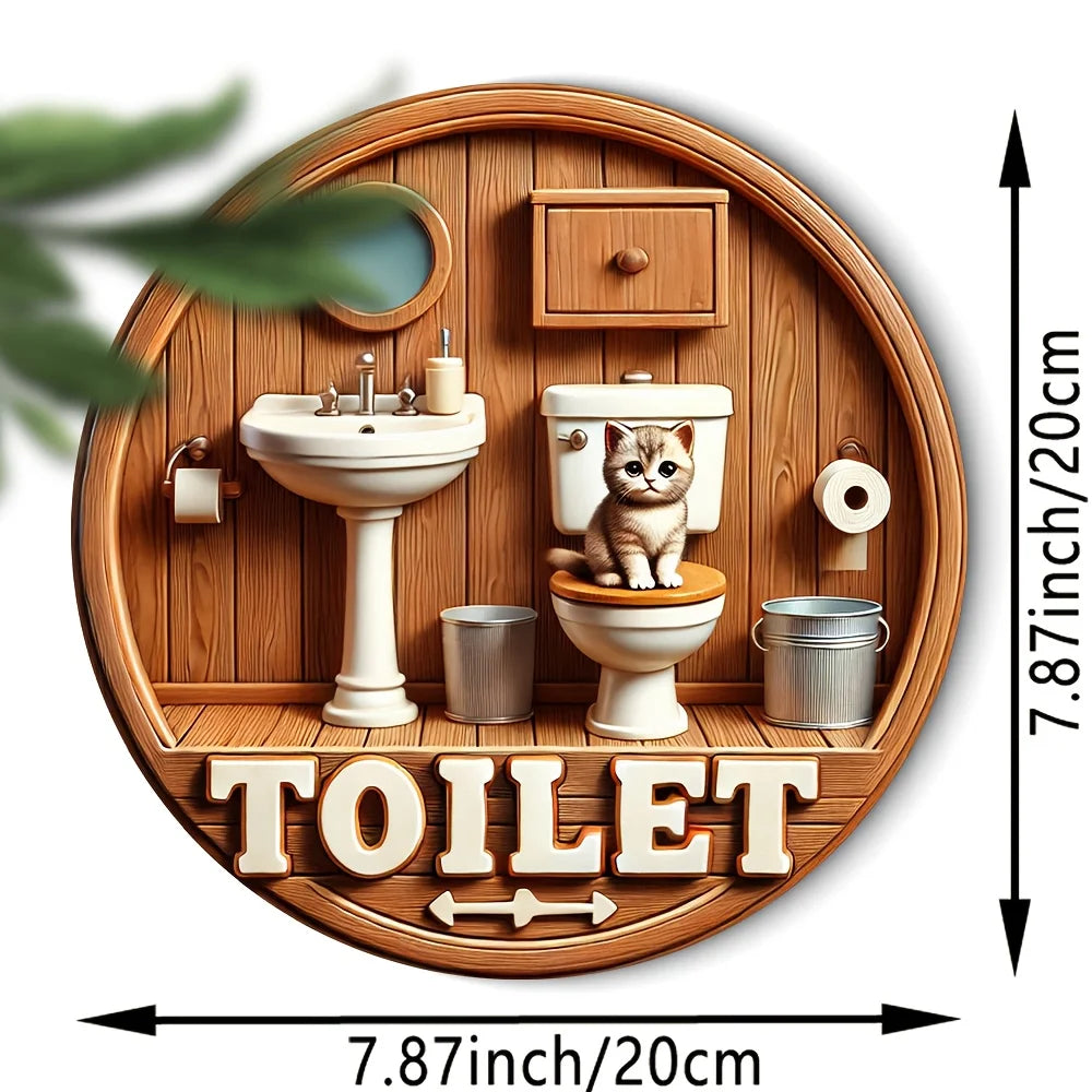 Runde Holz-Dekoplatte mit Gartenzwerg-Motiv – Türschild Bad