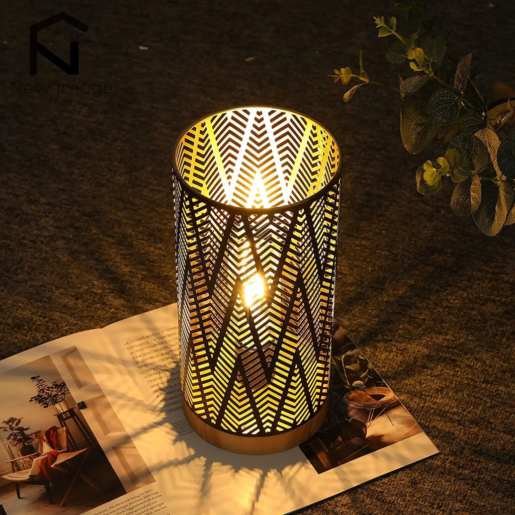 Geometrische Metall-Tischlampe mit Edison-Glühbirne – Kabellose Akku-Lampe
