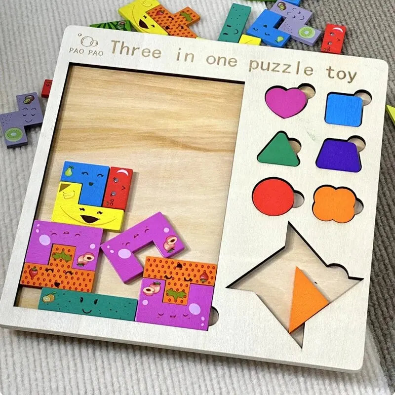 3-in-1 Holzpuzzle – Farbsortierung, Mathe & Jigsaw für Kinder (3–12 Jahre)