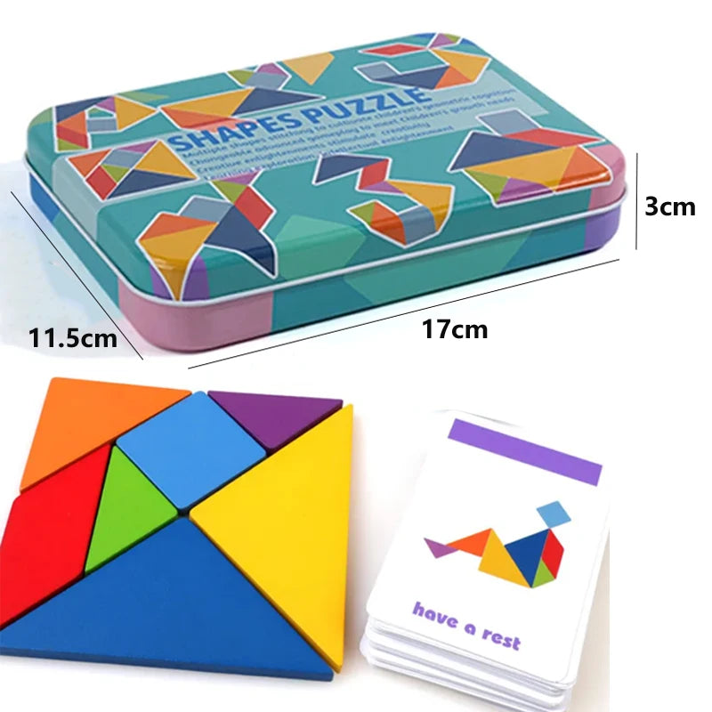 3D Holz-Tierpuzzle & Tangram – Buntes Montessori-Lernspielzeug für Kinder ab 3 Jahren