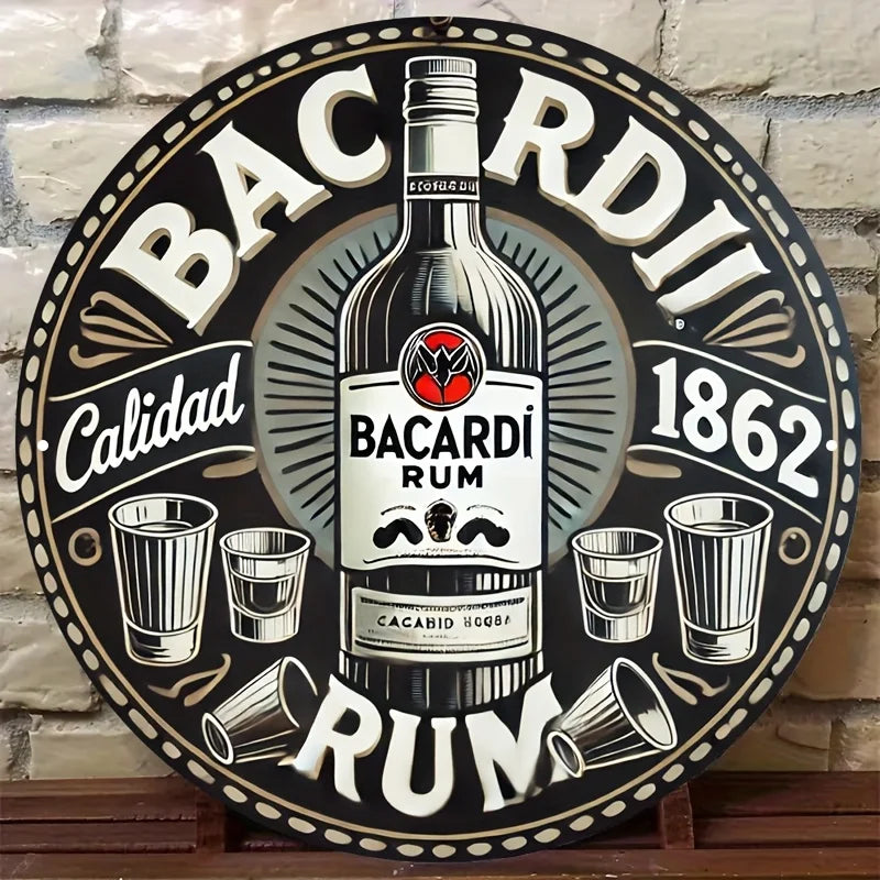 Vintage Bacardi Rum Rundes Aluminium-Wandschild – Retro Deko