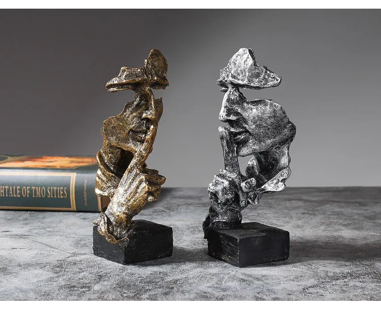 3er-Set Abstrakte Skulpturen „Schweigen ist Gold“ – 16 cm Resin