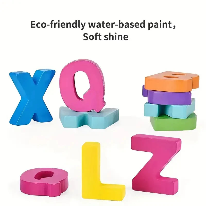 3D Buntes Buchstaben- & Zahlenpuzzle aus Holz – Montessori Lernspielzeug für Mathematik & Buchstabenerkennung ab 2 Jahren
