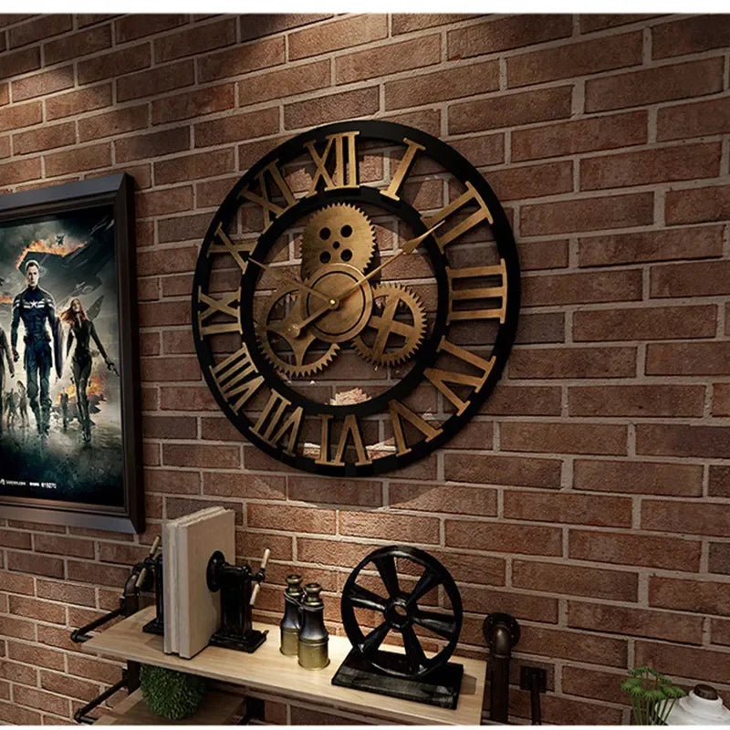 Retro Wooden Wall Clock - Industrial Design (Ø 30 or 40 cm)