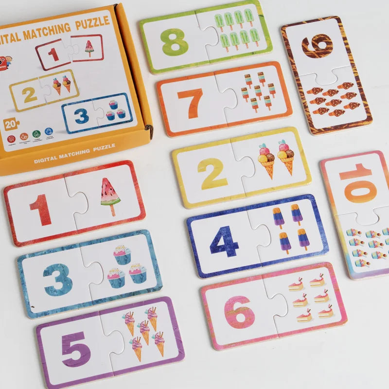 Montessori Holz-Zahlenzuordnungspuzzle – Logikspiel mit Mustern & Zahlen für Kinder ab 3 Jahren