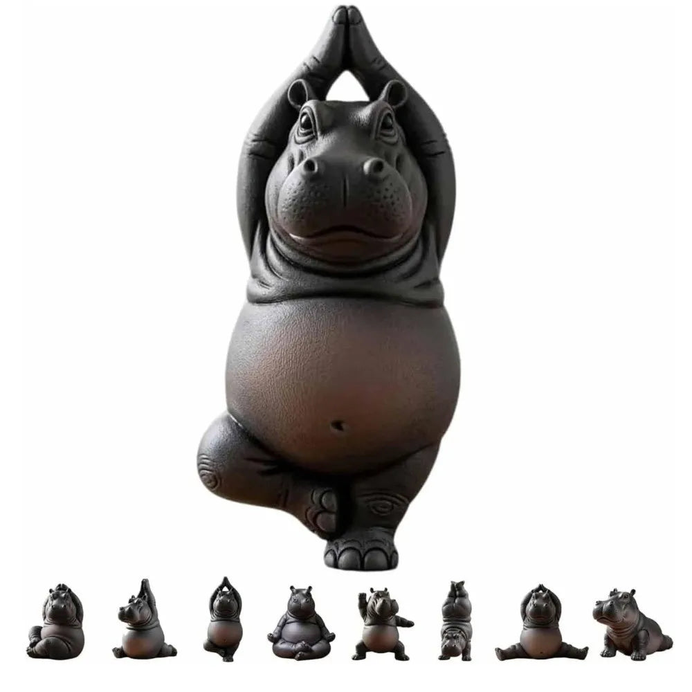 Yoga Hippo Figurine – Funny Mini Decorative Figurine Made of PLA (approx. 5x3x2 cm)
