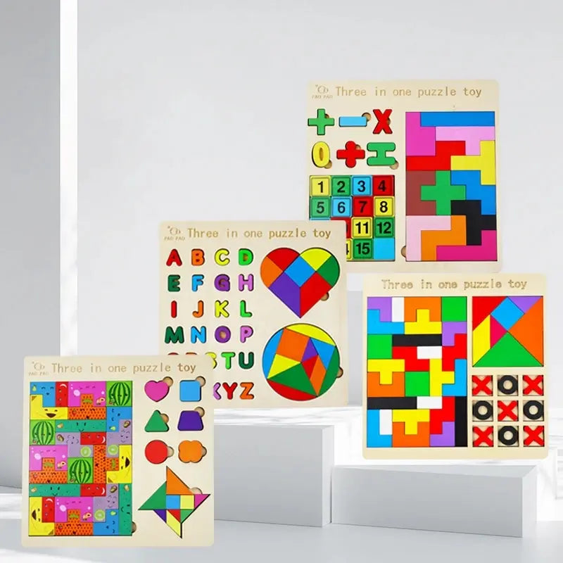 3-in-1 Holzpuzzle – Farbsortierung, Mathe & Jigsaw für Kinder (3–12 Jahre)
