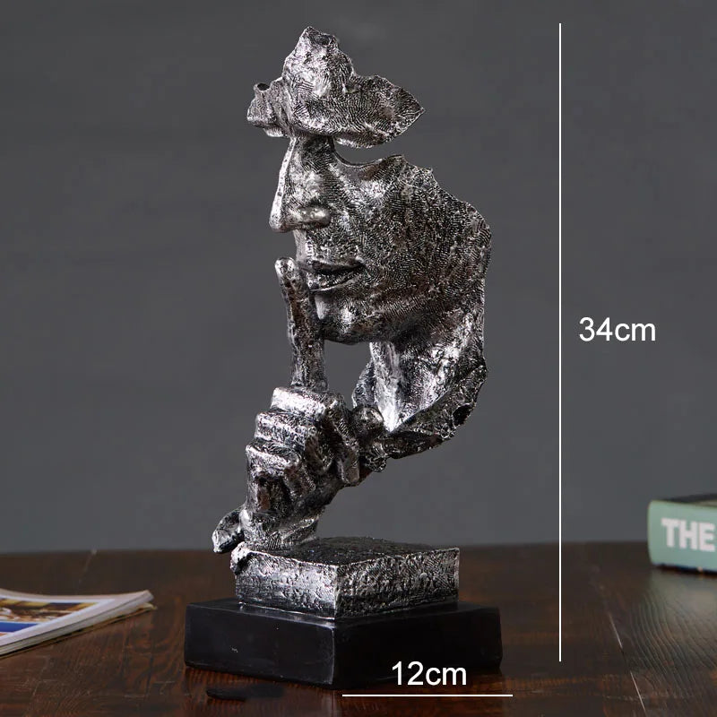 Abstrakte Gesichts-Skulptur „Schweigen ist Gold“ – Resin Figur