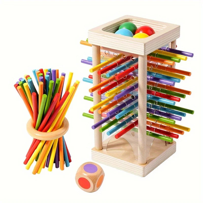 Montessori Holz-Stäbchenspiel – Buntes Würfelspiel mit Mathe & Feinmotorik (ab 3 Jahre)