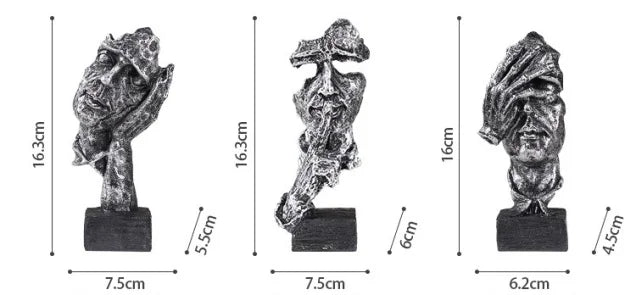 3er-Set Abstrakte Skulpturen „Schweigen ist Gold“ – 16 cm Resin