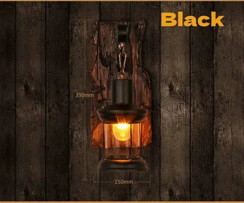 Antike Industrie-Wandleuchte aus Holz & Eisen – Rustikale Wandlampe