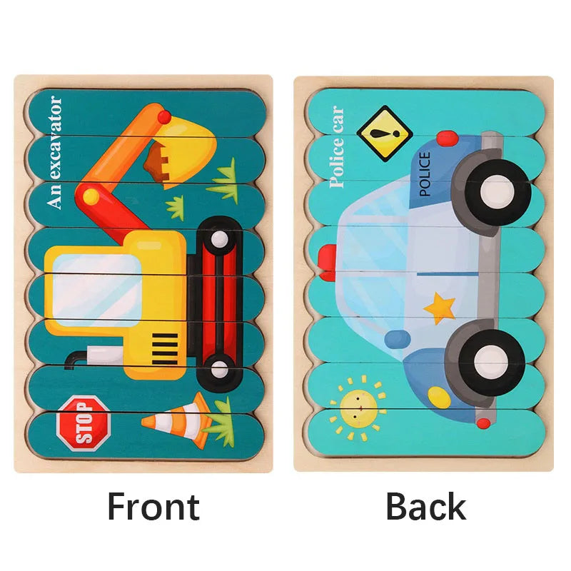 Doppelseitiges Holzpuzzle mit Cartoon-Tieren – Montessori Lernspielzeug für Kinder ab 3 Jahren