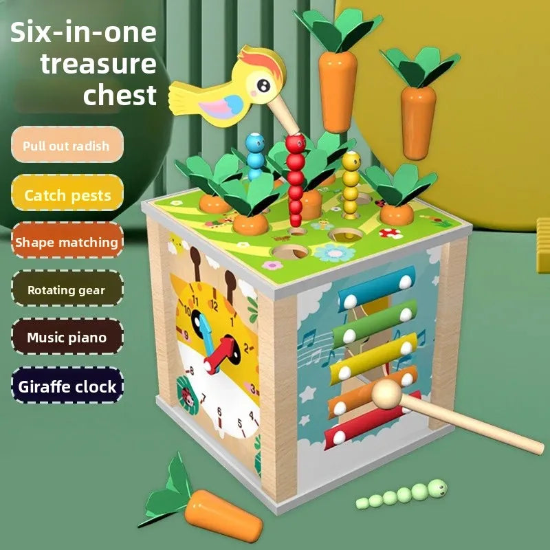 Montessori Holz Perlen-Labyrinth-Würfel – Multifunktionales Lernspielzeug mit Xylophon & Uhr (3–12 Jahre)