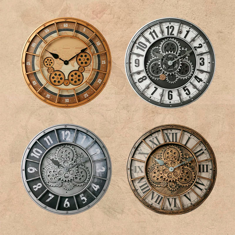 Steampunk Wanduhr 46 cm – Industrielle Zahnrad-Uhr mit römischen Ziffern