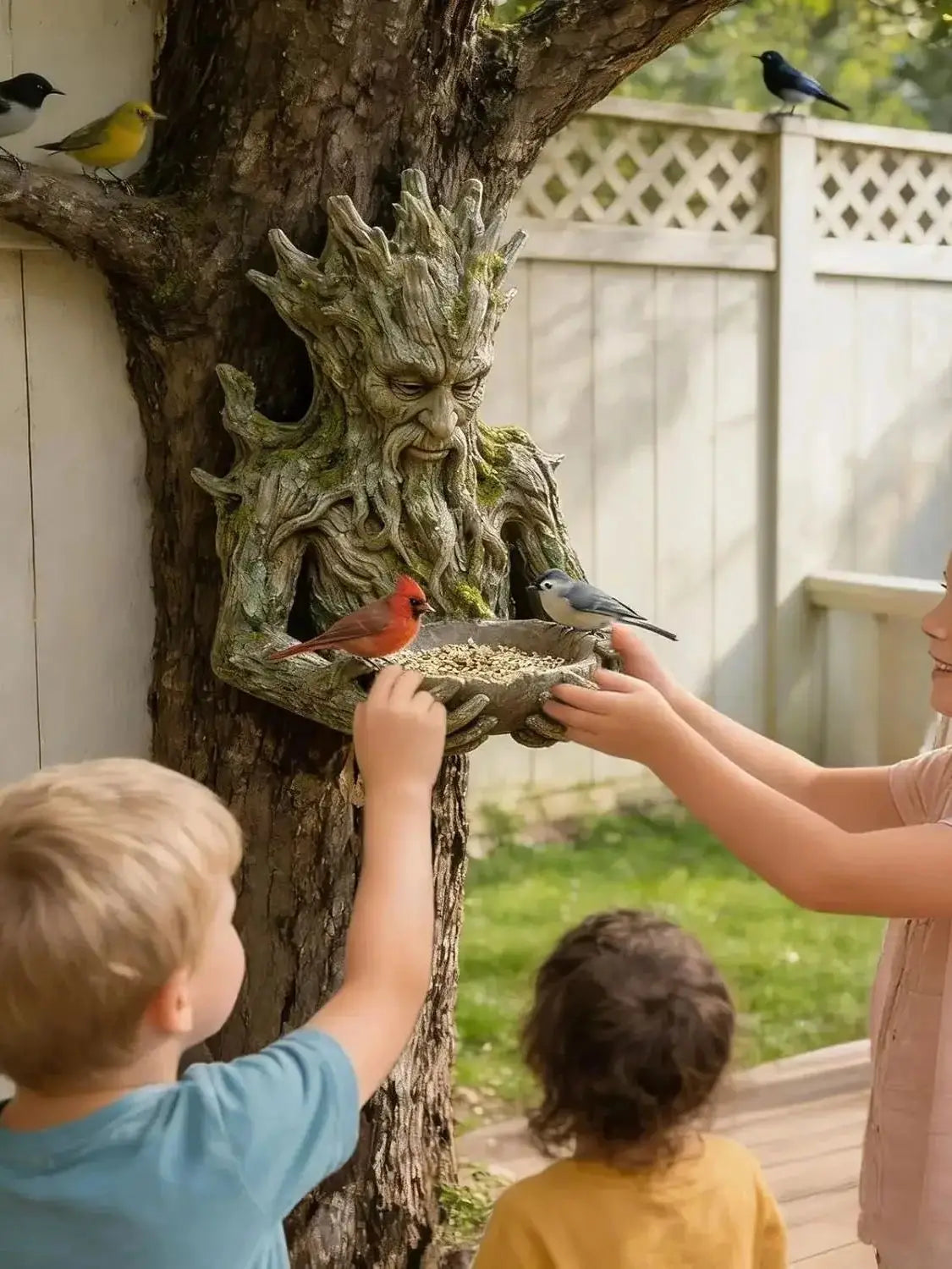 Vogelfutter-Skulptur aus Harz – Multifunktionale Gartendeko mit verstecktem Aufhängeloch