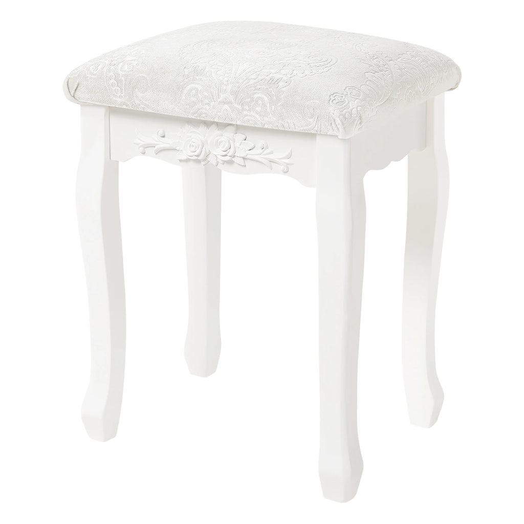 Barock Schminkstuhl Cremeweiß – Gepolsterter Vintage Hocker für Schlafzimmer & Schminktisch