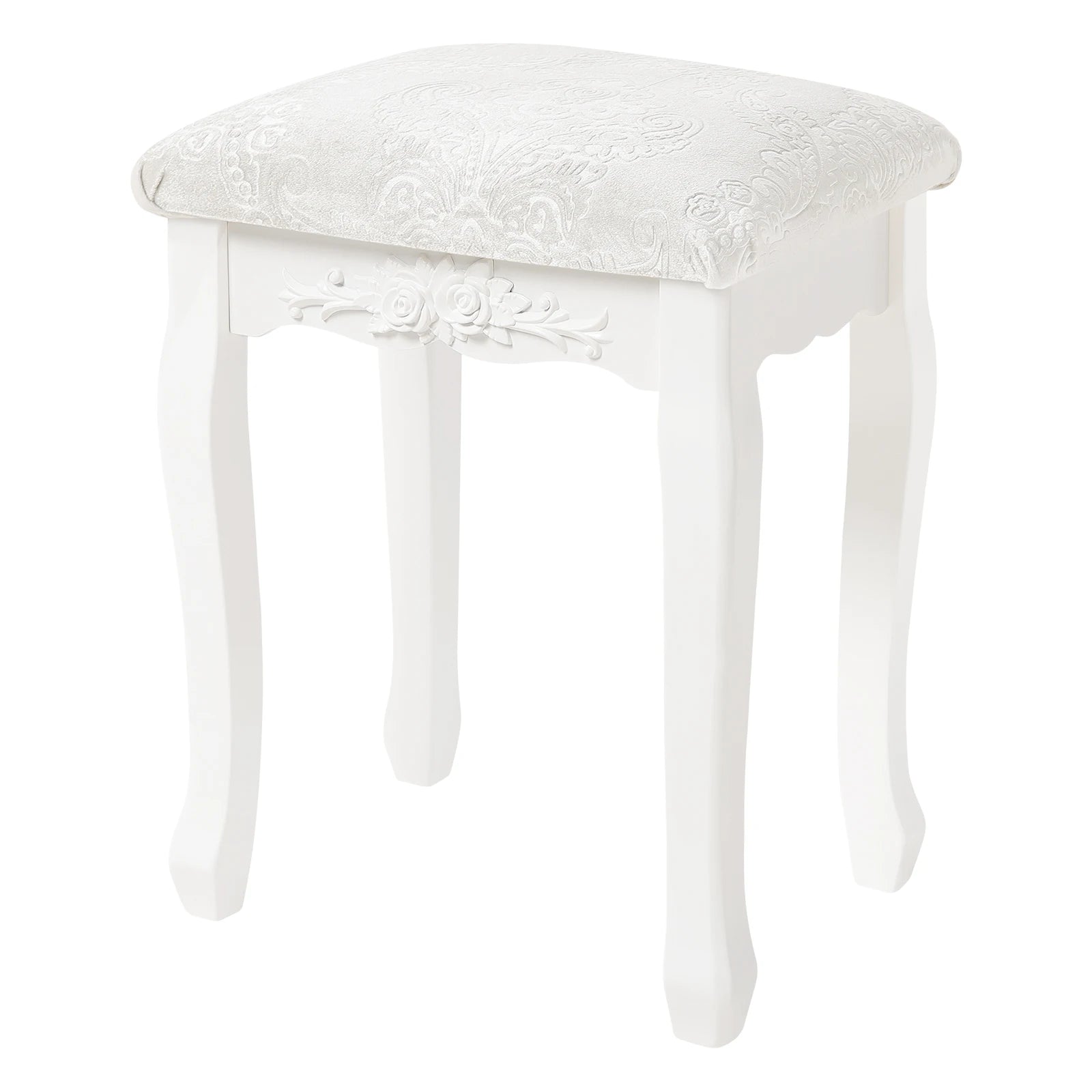 Barock Schminkstuhl Cremeweiß – Gepolsterter Vintage Hocker für Schlafzimmer & Schminktisch