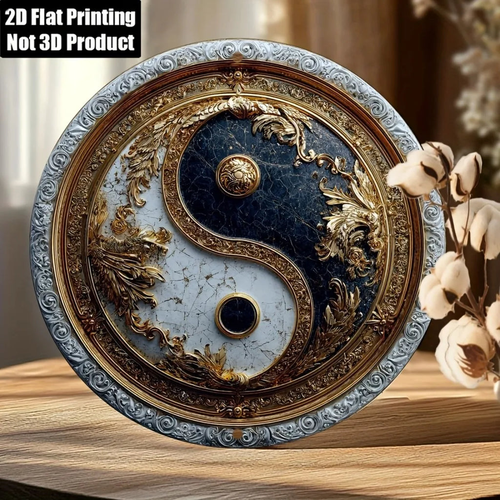 Yin-Yang Metal Sign - Round Retro Wall Plaque for Home, Office & Garden