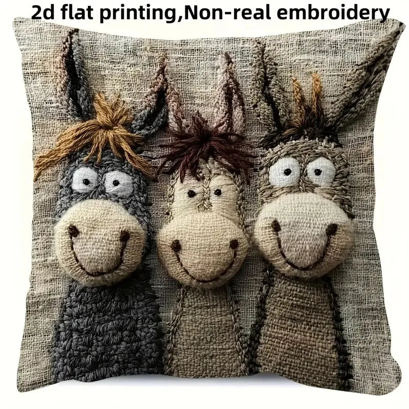Lachender Esel Kissenbezug aus Plüsch – Witziger Cartoon-Kissenbezug für Sofa & Bett (45 cm)