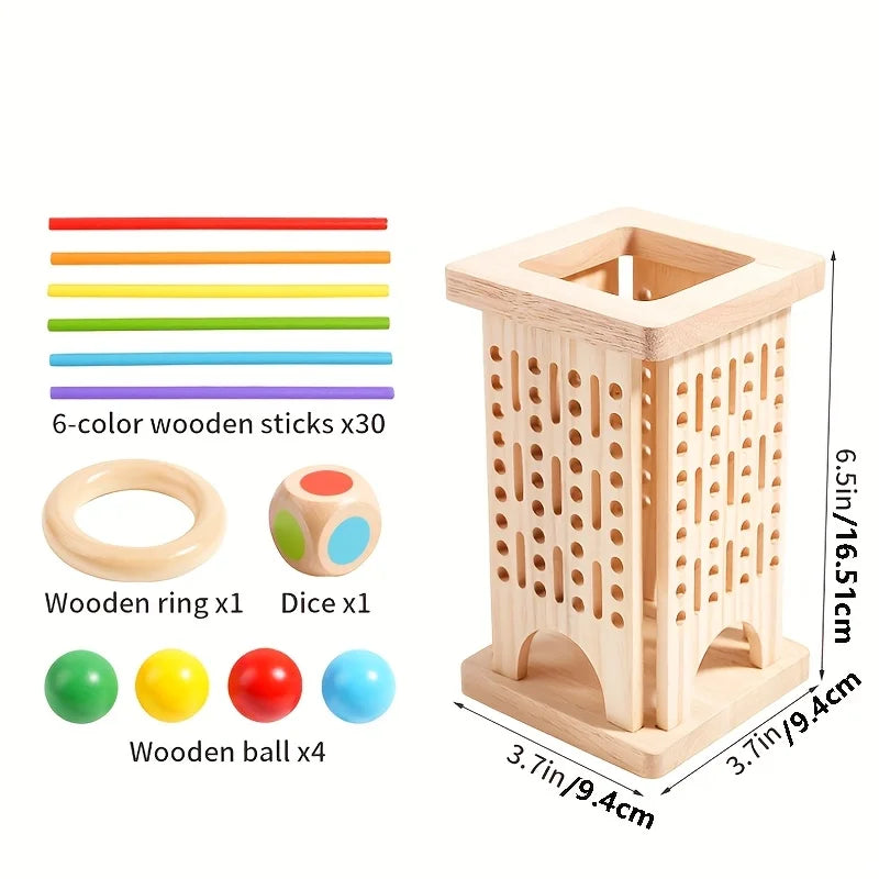 Montessori Holz-Stäbchenspiel – Buntes Würfelspiel mit Mathe & Feinmotorik (ab 3 Jahre)