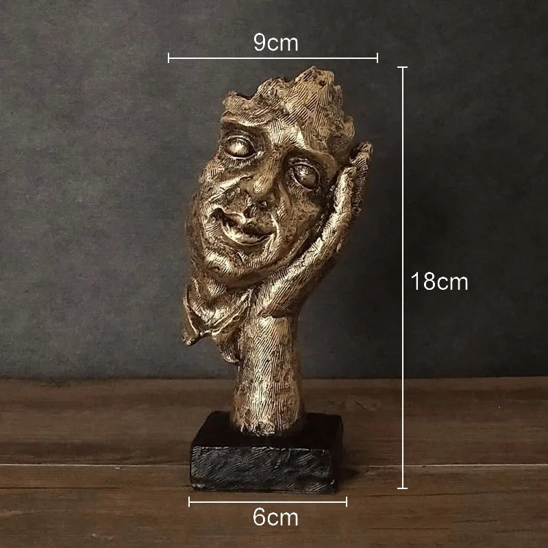 Abstrakte Gesichts-Skulptur „Schweigen ist Gold“ – Resin Figur