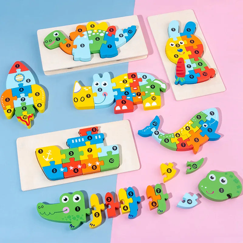 3D Holzpuzzle Dinosaurier & Tiere – Macaron-Stil Lernpuzzle aus Holz (ab 2 Jahre)
