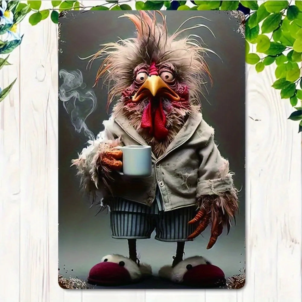 Huhn & Kaffee Blechschild – Witzige Wanddeko 20×30 cm