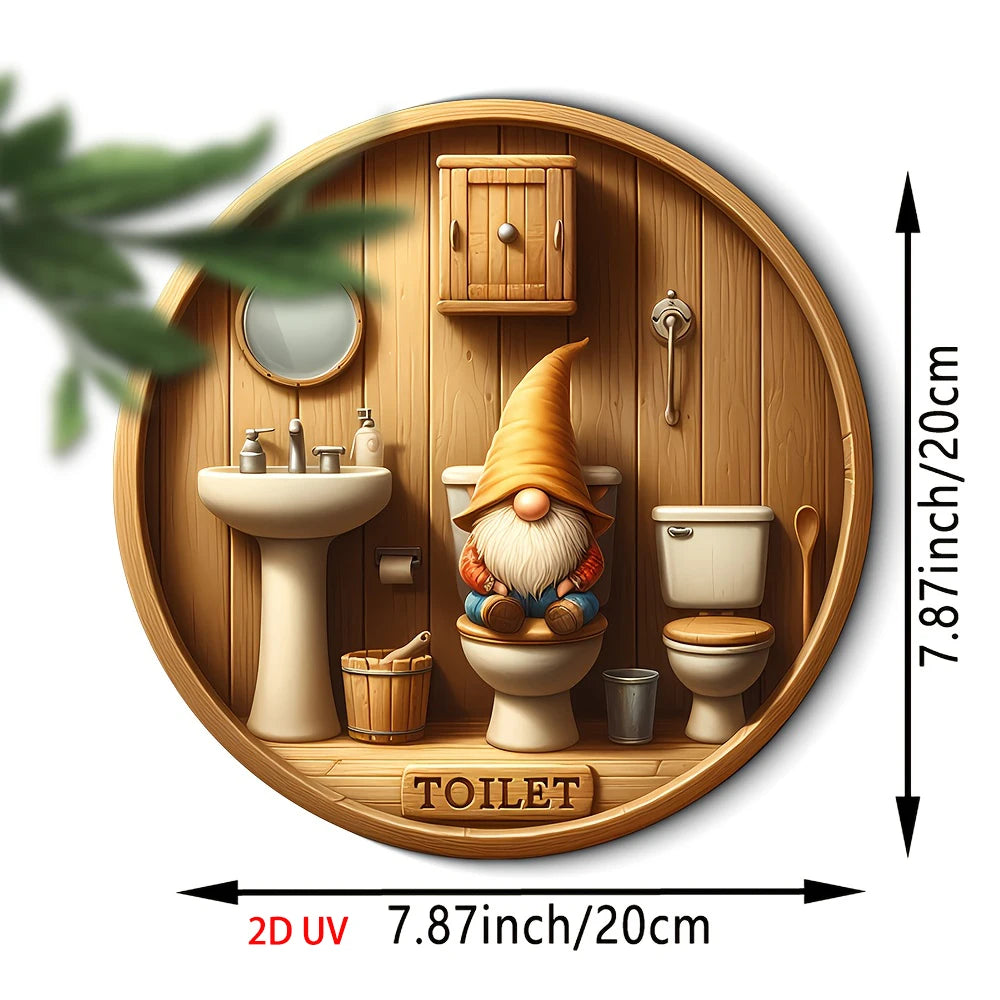 Runde Holz-Dekoplatte mit Gartenzwerg-Motiv – Türschild Bad