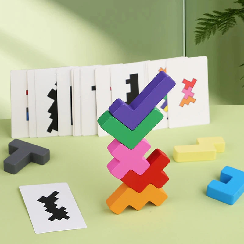 Montessori Holz-Schattenspiel mit Bausteinen & Karten – Geometrisches Sortierspiel für Kinder ab 3 Jahren