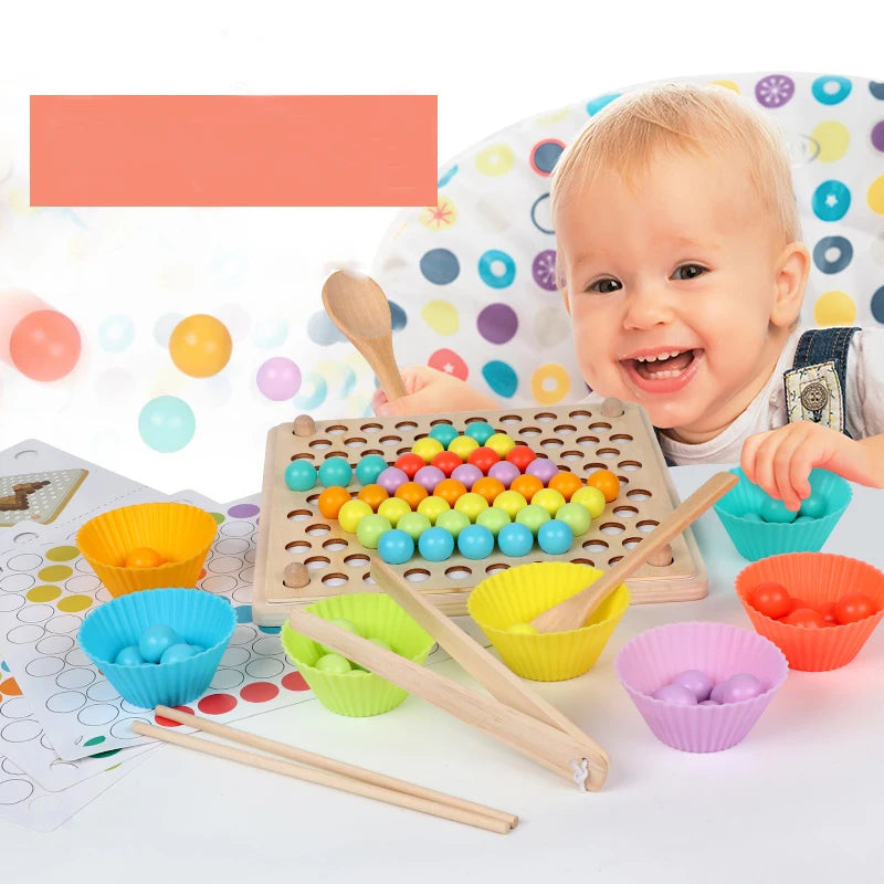 Montessori Holz-Perlenspiel mit Klemme & Stäbchen – Umfassendes Frühförderungs-Lernspielzeug für Kinder ab 3 Jahren