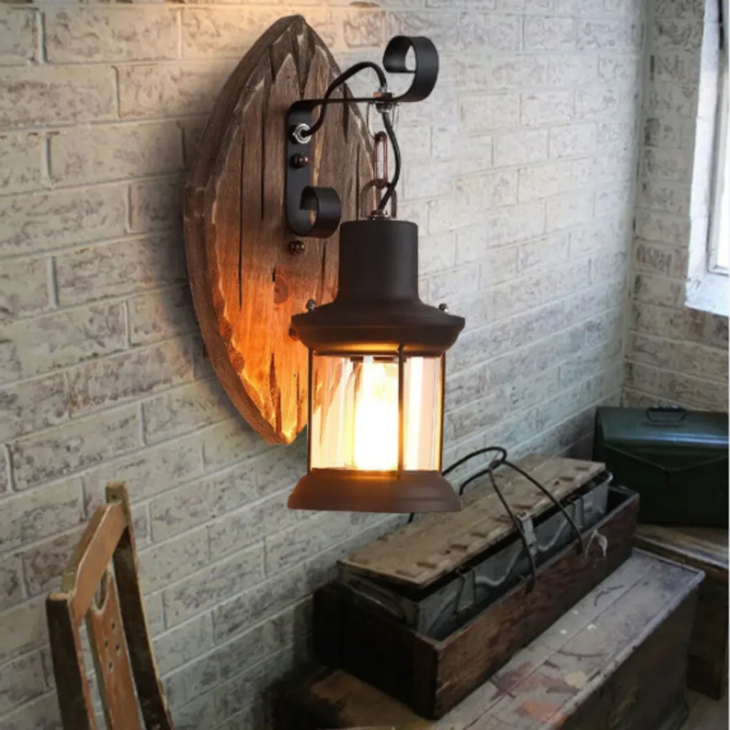 Retro Wandlampe im Industriestil – Antike Holz-Wandleuchte E27 220V