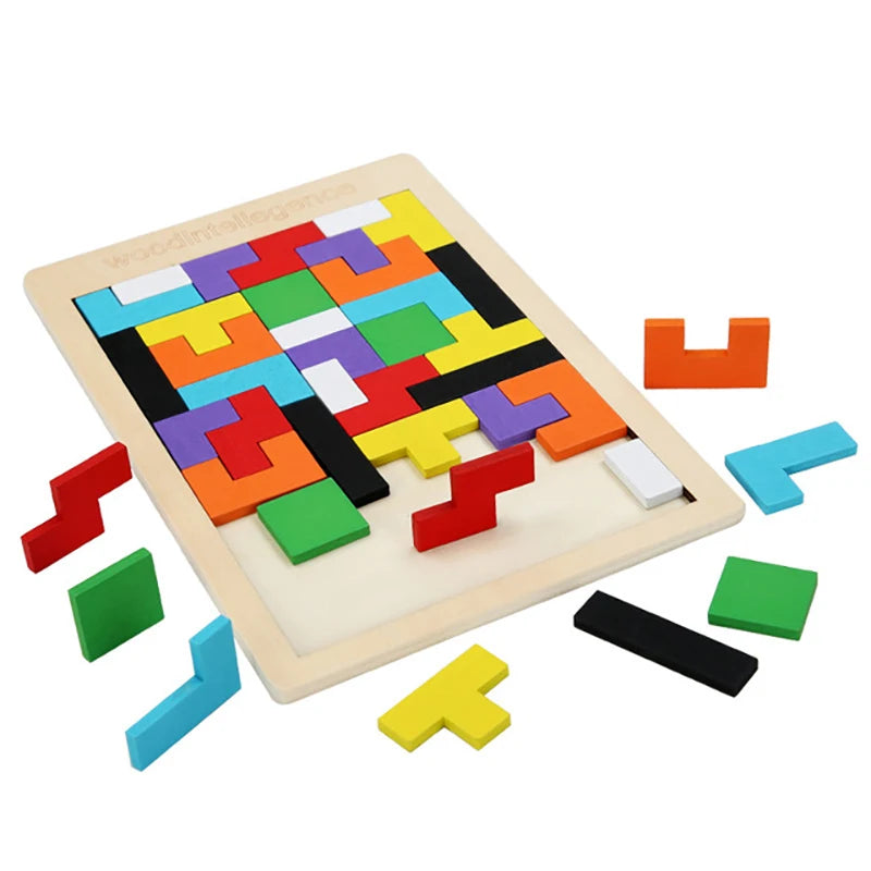 Buntes Holz-Tangram-Puzzle – Klassisches Montessori-Lernspielzeug mit geometrischen Formen für Kinder & Erwachsene
