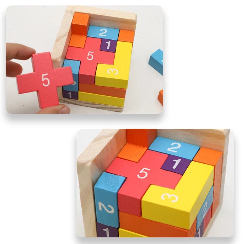 Bunter Holzwürfel – Klassisches Luban Lock 3D-Puzzle für Kinder & Erwachsene (ab 3 Jahre)