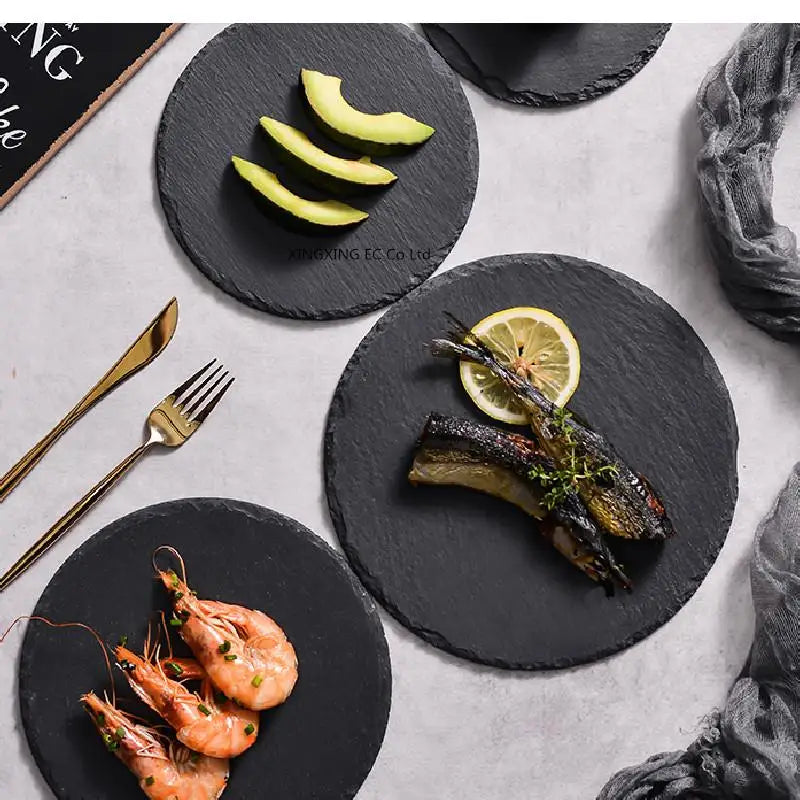 Round Slate Serving Platter – for Steak, Sushi, Pastries & Snacks (Sizes XS–XL)
