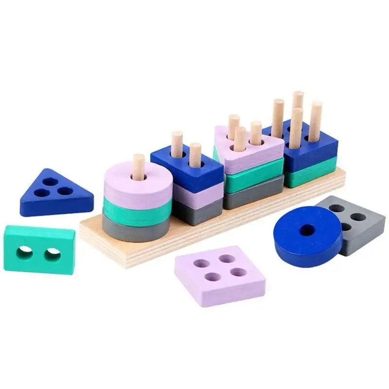 Montessori Holzbausteine – Frühkindliches Lernspielzeug zum Farben- & Formensortierspiel für Kinder