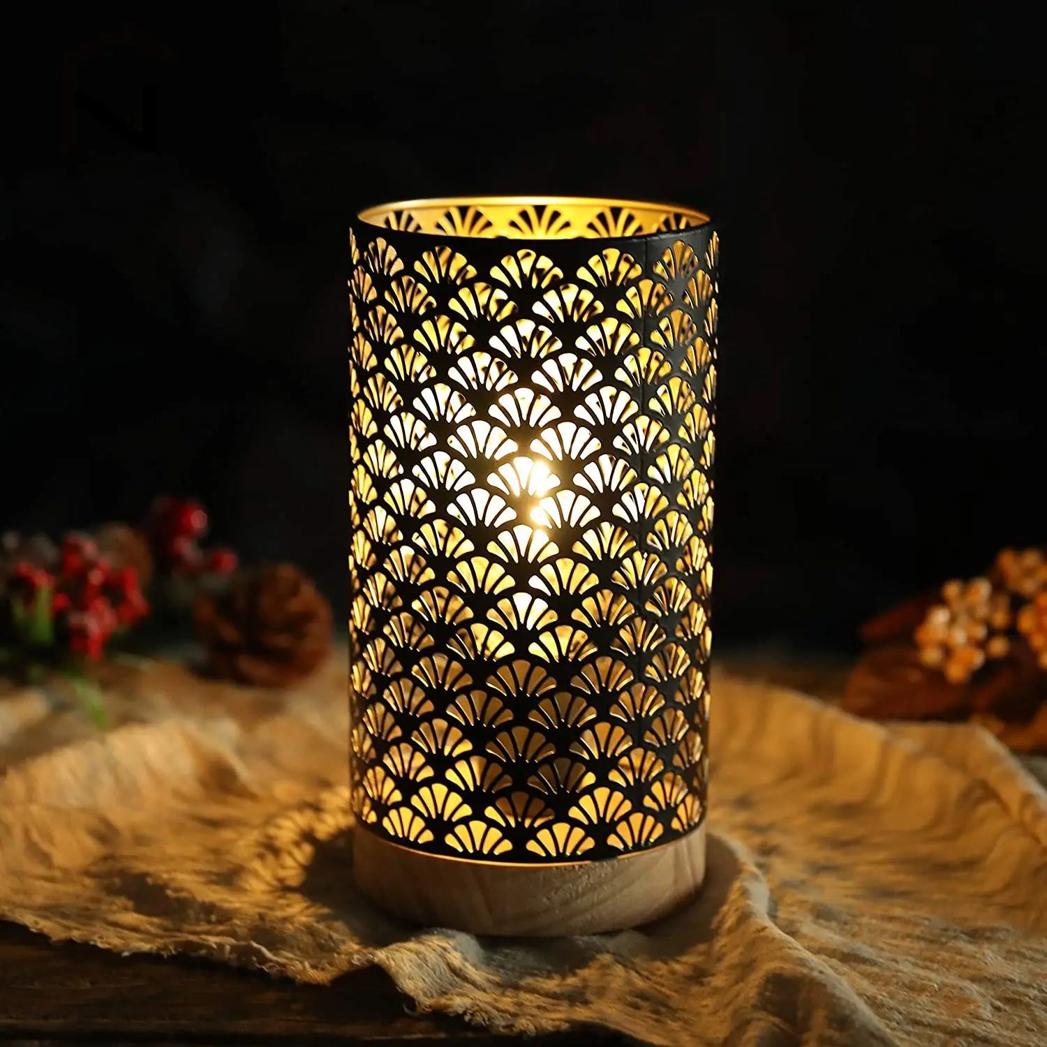 Vintage Tischlampe mit Fächermuster-Hohldesign – Kabellose Nachttischlampe