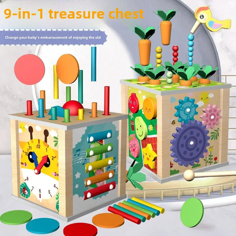Montessori Holz Perlen-Labyrinth-Würfel – Multifunktionales Lernspielzeug mit Xylophon & Uhr (3–12 Jahre)