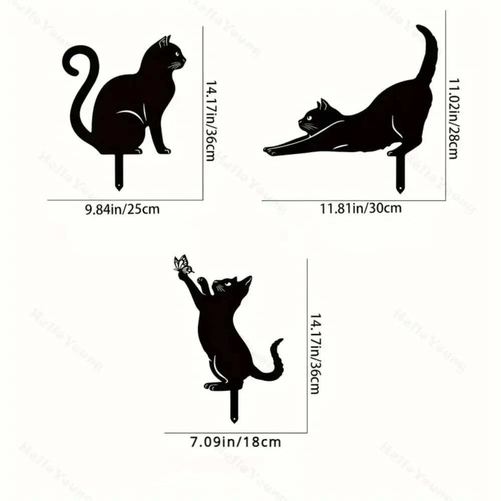 Tiki-inspirierte Katzen-Familie Gartenstecker – Dekorative Katzen-Silhouetten
