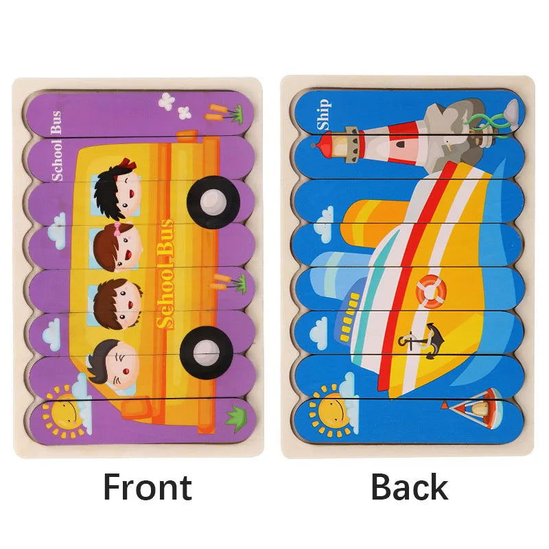 Doppelseitiges Holzpuzzle mit Cartoon-Tieren – Montessori Lernspielzeug für Kinder ab 3 Jahren