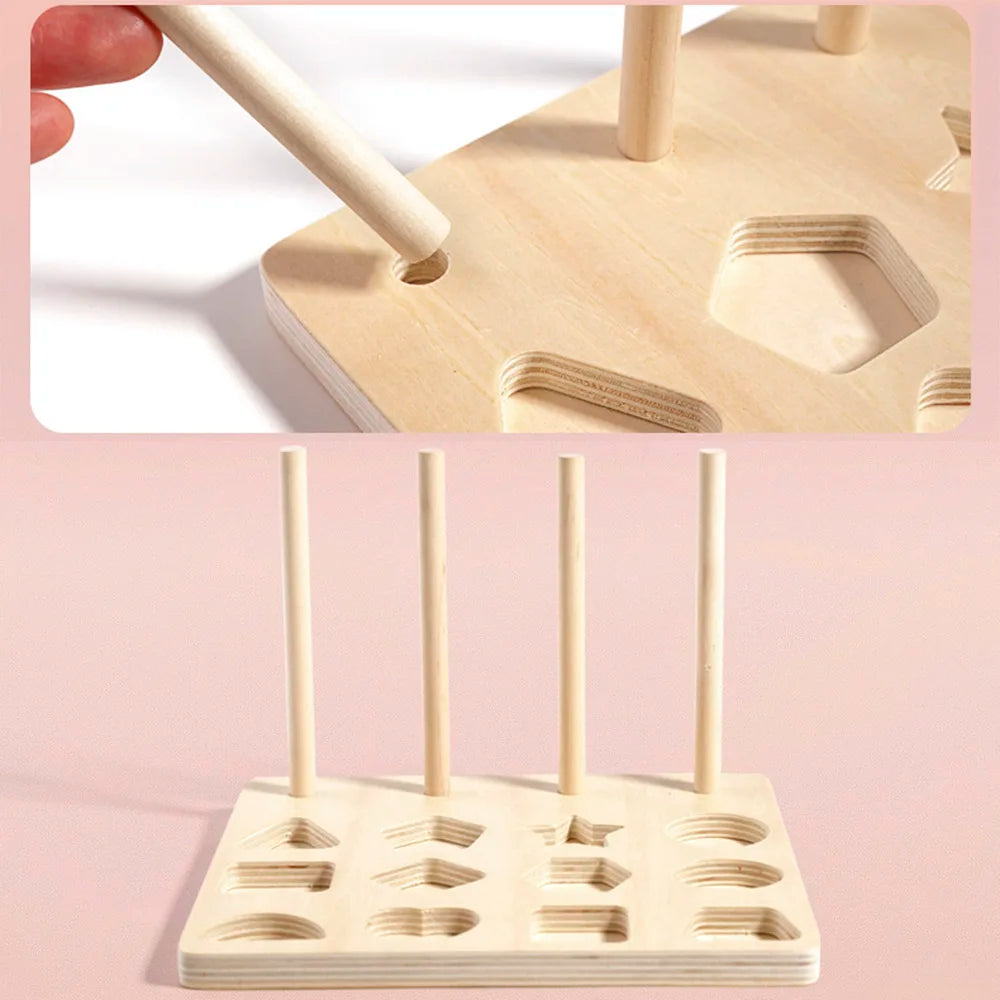Montessori Holzpuzzle mit bunten Perlen & Karten – Farb- & Formensortierspiel für Kinder ab 3 Jahren