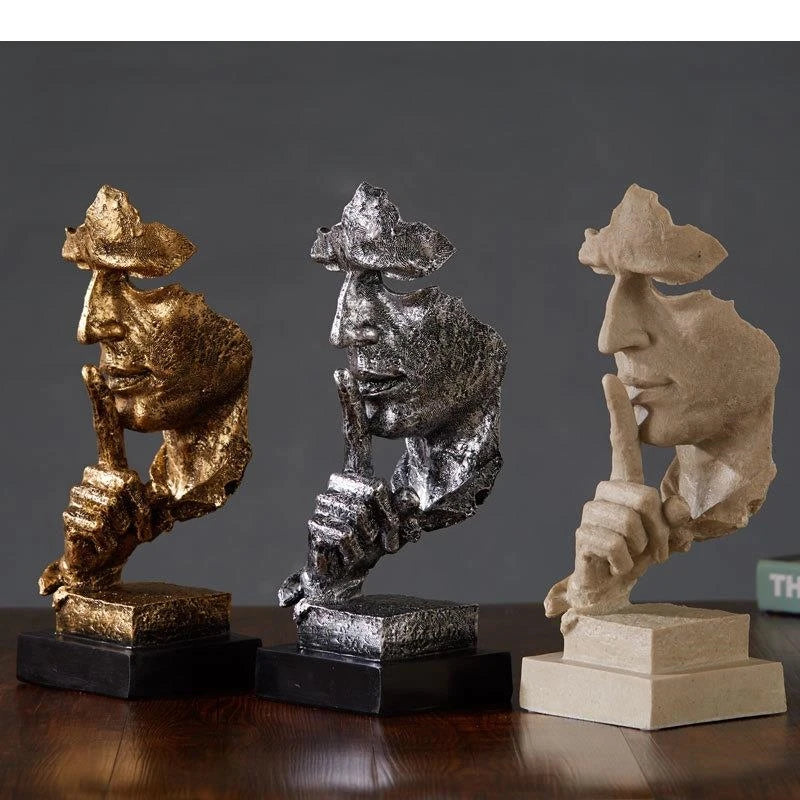Abstrakte Gesichts-Skulptur „Schweigen ist Gold“ – Resin Figur