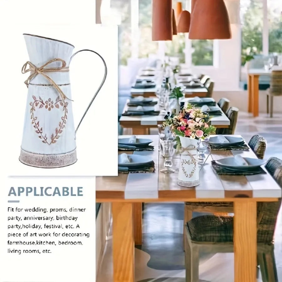 Vintage Metallvase im Französischen Farmhouse-Stil – Shabby Chic für Zuhause & Garten