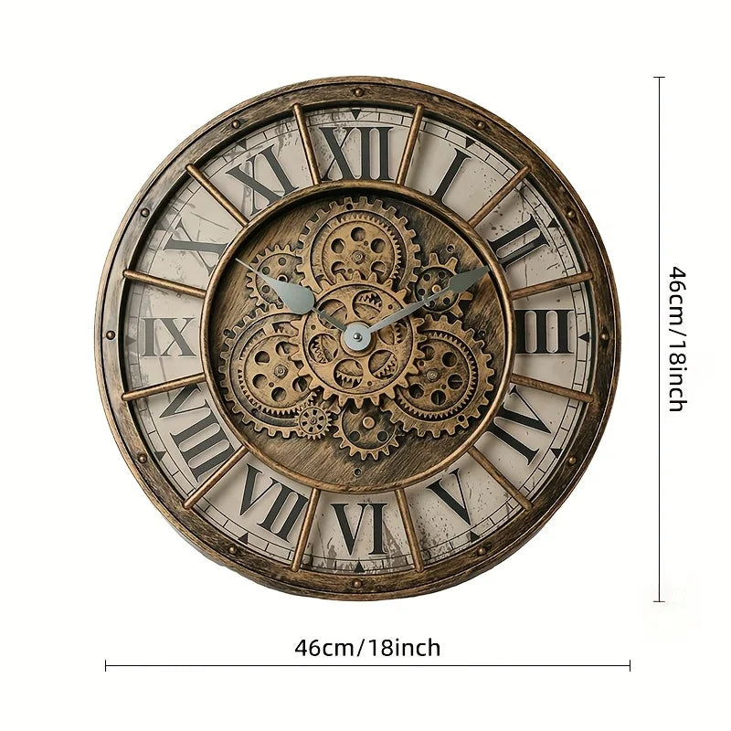 Steampunk Wanduhr 46 cm – Industrielle Zahnrad-Uhr mit römischen Ziffern