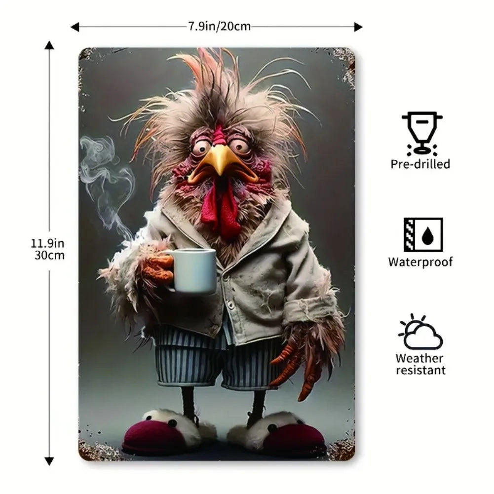 Huhn & Kaffee Blechschild – Witzige Wanddeko 20×30 cm
