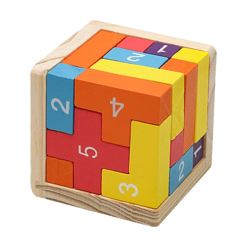 Bunter Holzwürfel – Klassisches Luban Lock 3D-Puzzle für Kinder & Erwachsene (ab 3 Jahre)