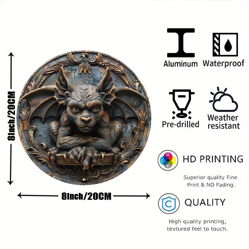Rundes Gargoyle-Schild aus Aluminium – Gothic Wanddeko