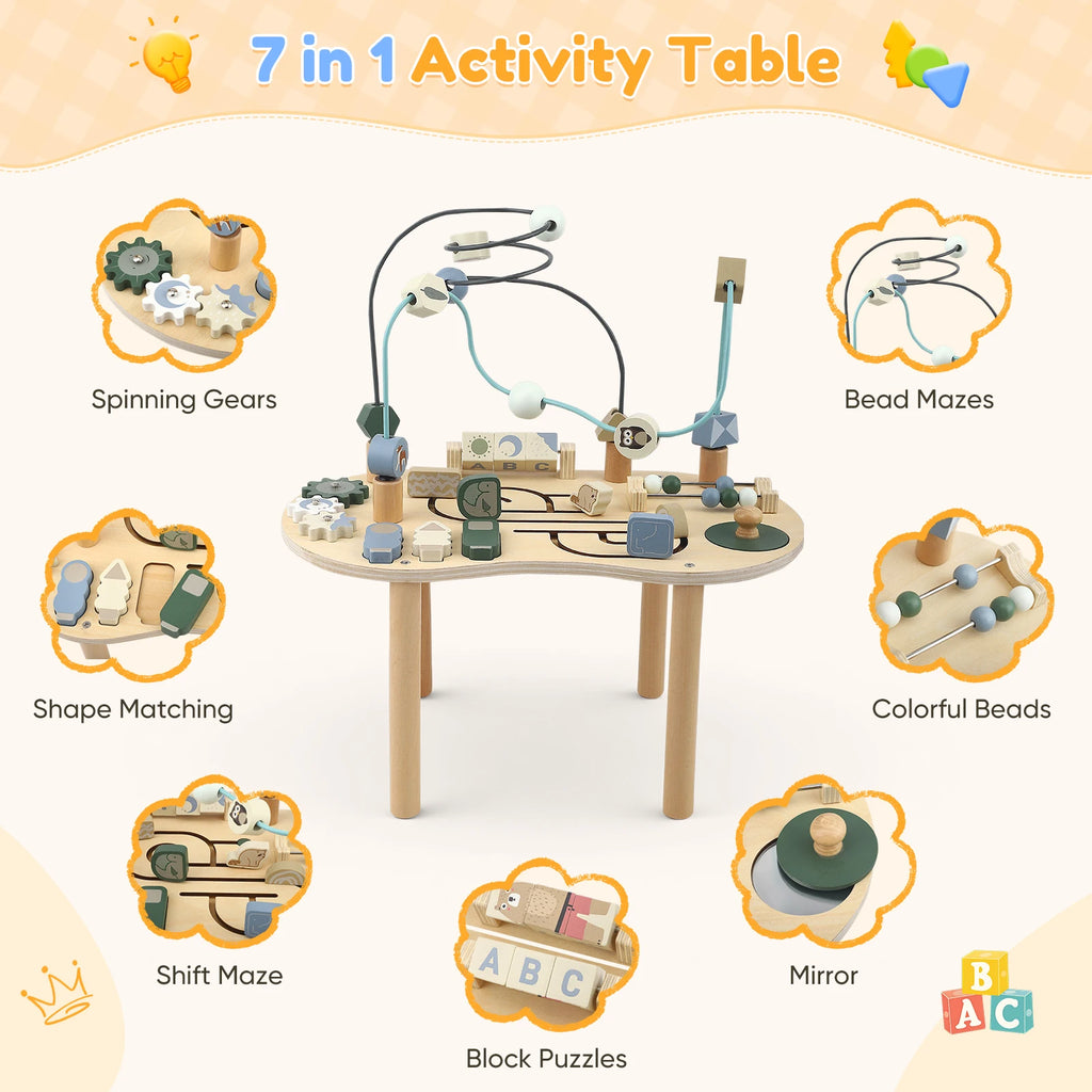 7-in-1 Montessori Aktivitätstisch aus Holz – Sensorisches Lernspielzeug für Kinder (1–5 Jahre)