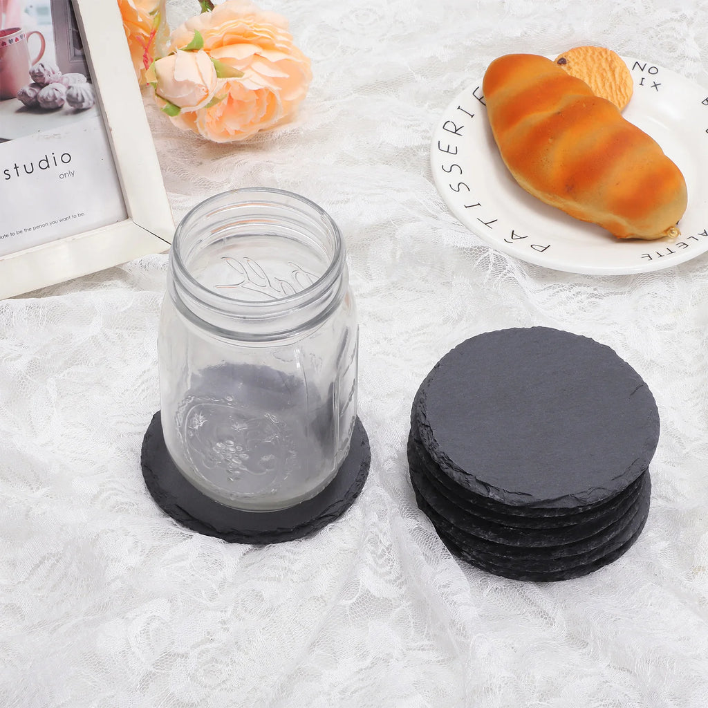 Schiefer-Untersetzer Set – Schwarze Naturstein-Untersetzer