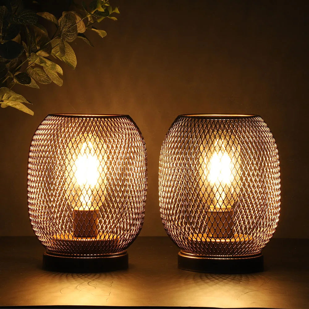 2er-Set Metall-Laterne mit LED – Kabellose Tischlampe